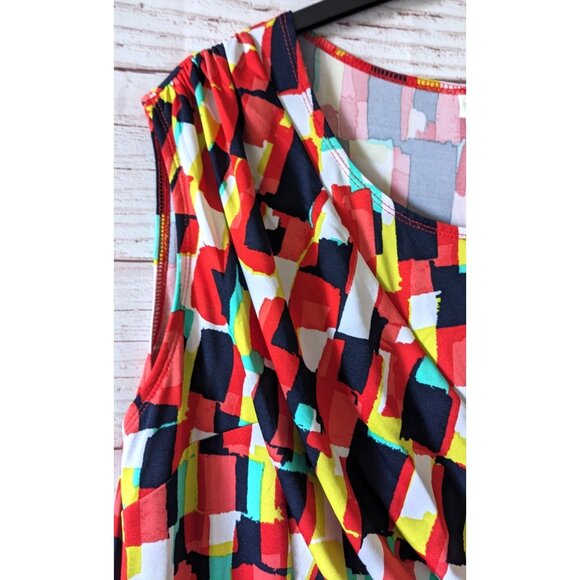 Cato Woman Dress Red Black Yellow Faux Wrap Knee Length Ruched Knit Stretch 16W - Picture 4 of 11